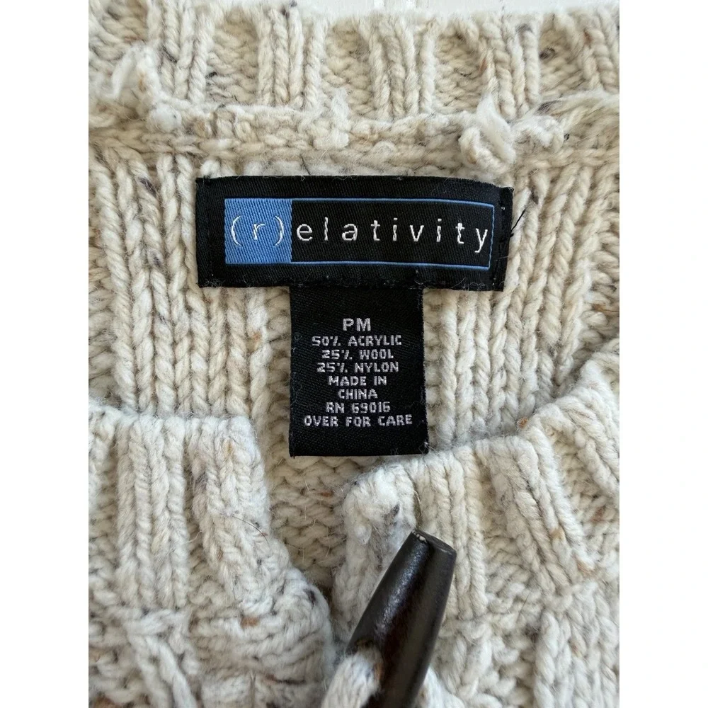 Relativity Womens PM Cream Cable Knit Cardigan Toggle‎ Wool Blend Y2K